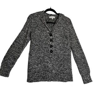 Jones New York Sport Henley Sweater Womens Medium Gray Hooded‎ Button Front Knit